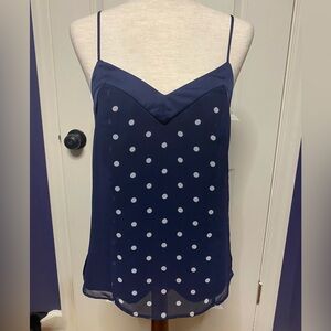Banana Republic navy blue strap top, white polka dot, size 6